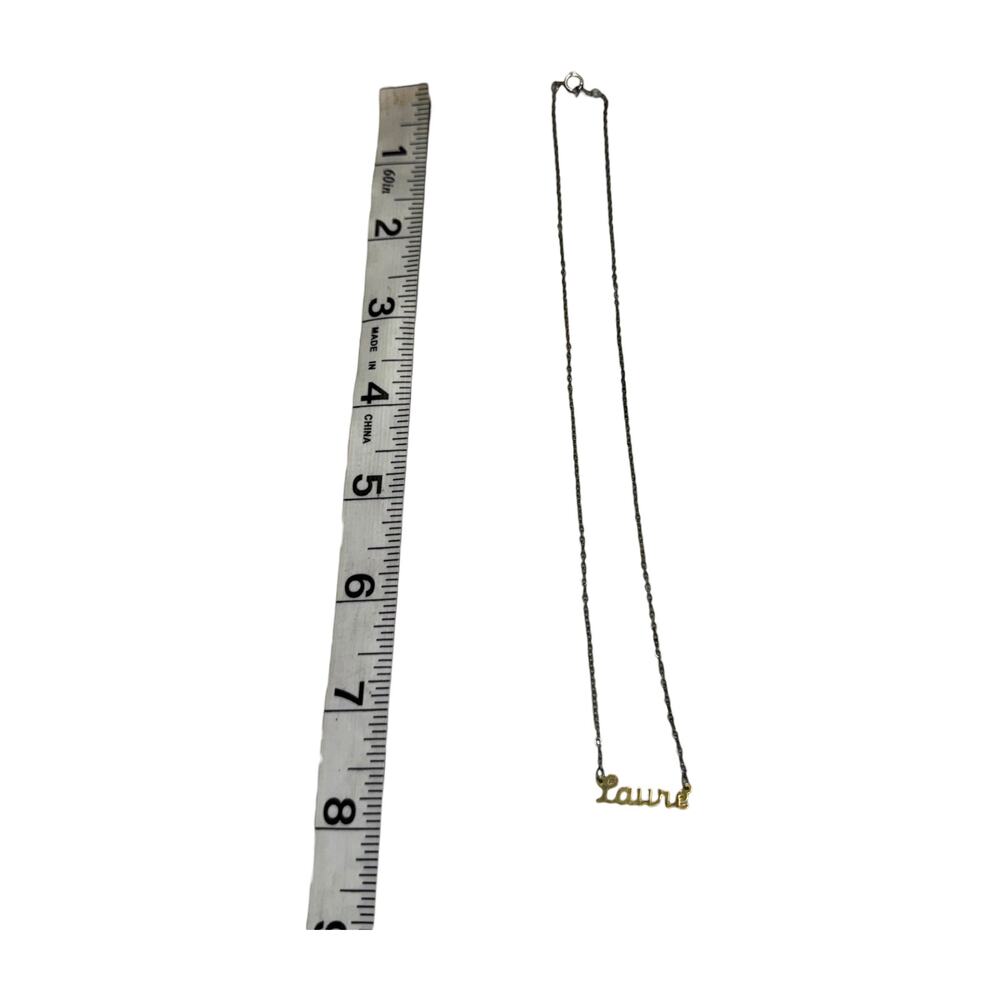 Vintage Two Tone Script Laure Name Necklace Gold Tone Gunmetal - Picture 5 of 6